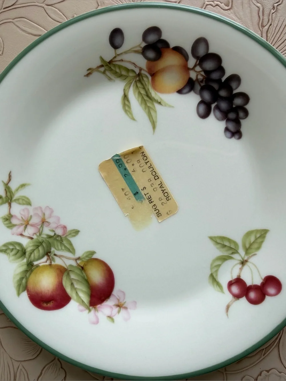 Vintage Royal Doulton 6.5” Fruit Floral Plate Green Rim England